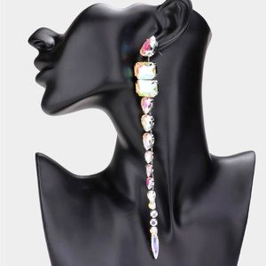 AB Long Dropped Multi Stone Cluster Vine Dangle Earrings